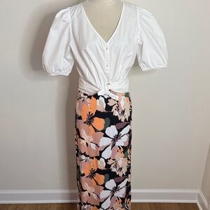 Liz Claiborne Black and Orange Floral Maxi Skirt Bundled with White Blouse